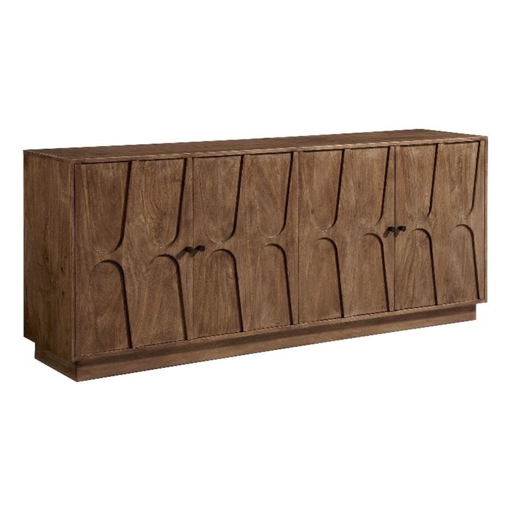 Modway Veda 72 Inch Mango Wood Sideboard Storage Cabinet in Walnut - Mid-Century Modern Buffet Credenza with 4 Doors