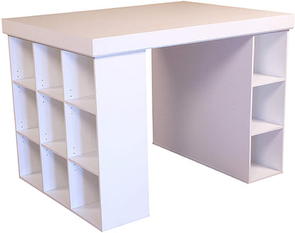 Project Center Desk with Bookcase and 3 Bin Cabinet,Modern-White