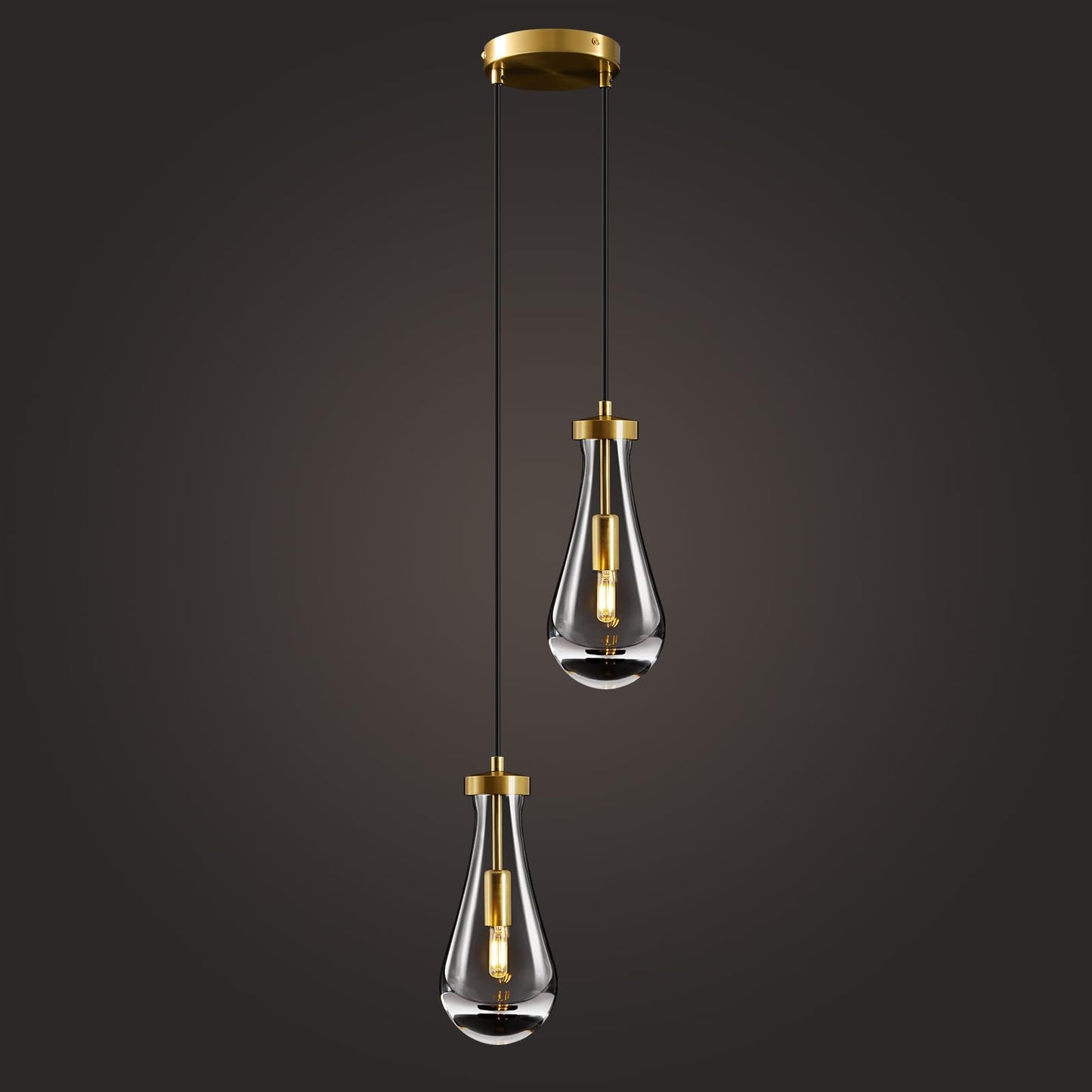 Raindrop Pendant Lights Kitchen Island: 2-Lights Crystal Teardrop Gold Pendant Light Fixture over Dining Table - Modern Glass Gold Rain Drop Ceiling Chandelier Bedroom Bathroom Breakfast Bar Lighting
