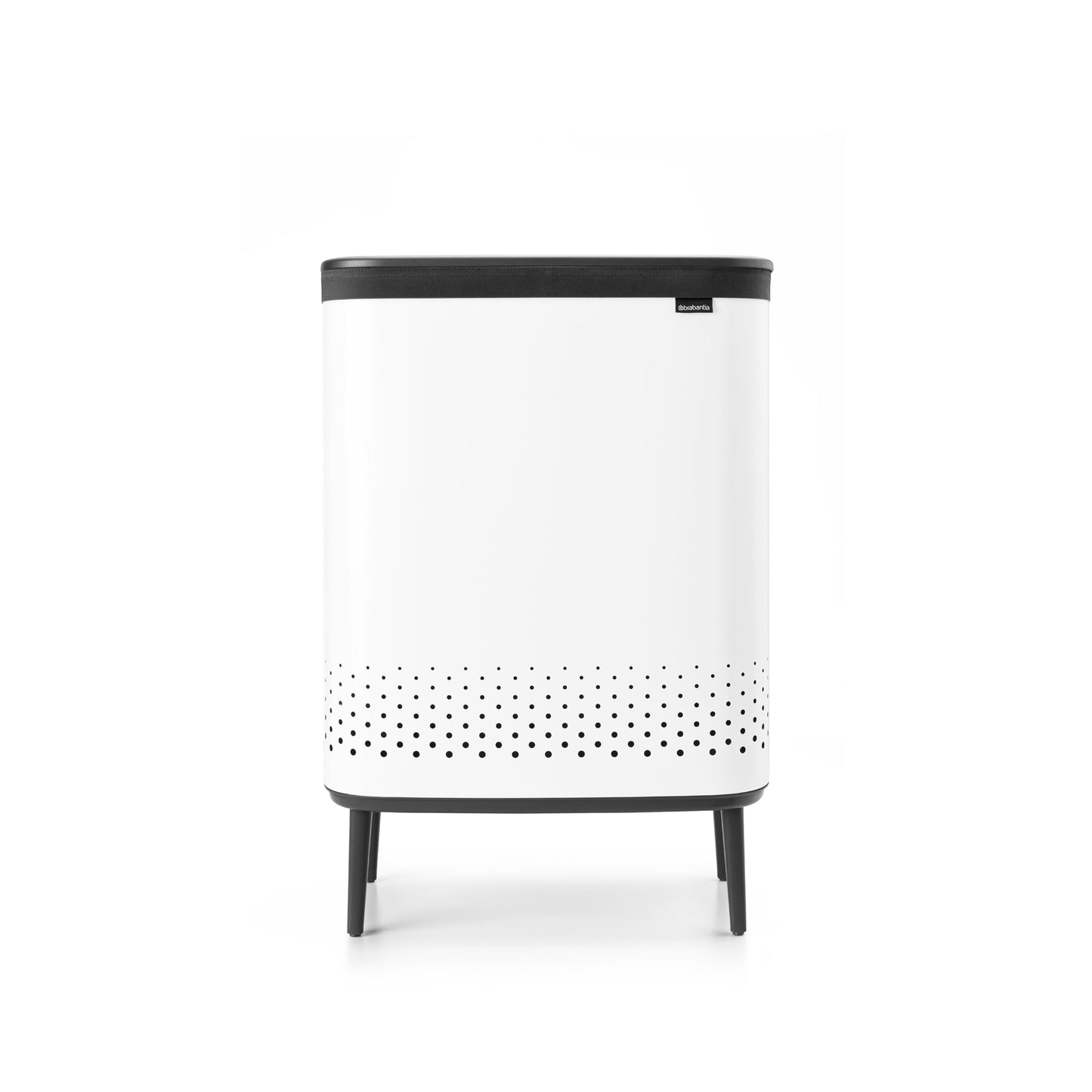 Brabantia Bo Laundry Hamper Hi (White) 2 Compartment Removable Laundry Bag 2 x 12 Gal, Ventilated Stylish Dirty Clothes Holder, Flat Back, Off-the Ground, Anti-Rust Materials for Bathroom Use