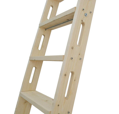 DIYHD 96" Knotty Pine Sliding Library Ladder, Solid Wood Bookshelf Ladder with Oval Cut-Out Grip & Handrail, Unfinished Paintable, Hardware Not Included