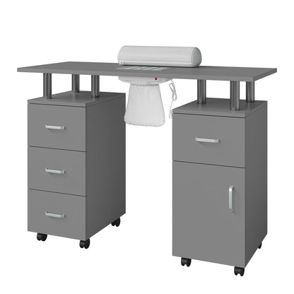 GAOMON Manicure Table with Dust Collector and Hand Rest for Makeup Beauty Spa Salon Station - Nail Desk for Nail Tech with Storage Cabinets Arm Rest, 4 Drawers and Lockable Wheels