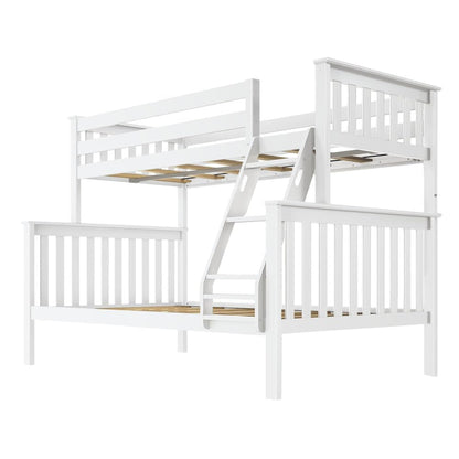 Max & Lily Bunk Bed Twin Over Full Size with Ladder, Solid Wood Platform Bed Frame with Ladder for Kids, 14" Safety Guardrails, Easy Assembly, No Box Spring Needed, White
