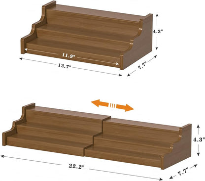 Bamboo Spice Rack Cabinet Organizer, 3 Tier Wooden Expandable Walnut Display Shelf