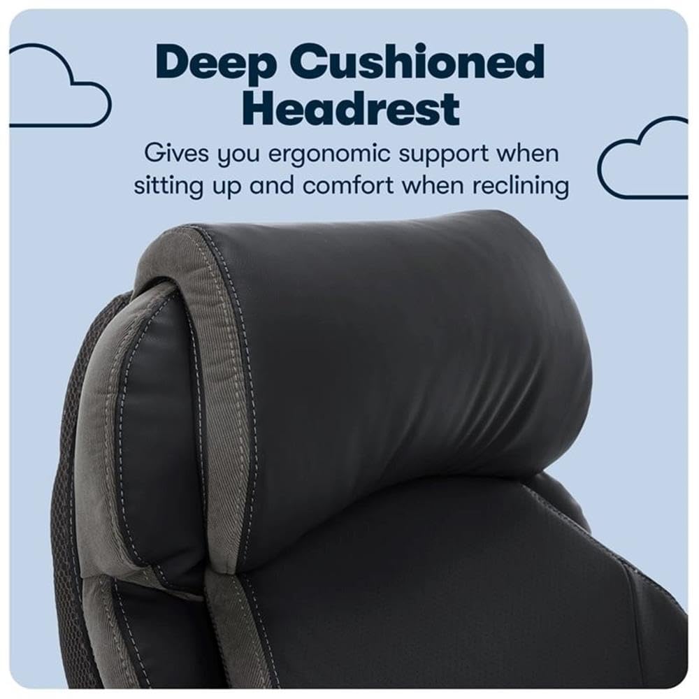 BOWERY HILL Faux Leather Modern Swivel Executive Office Desk Chair, Height Adjustable Upholstered Rolling Chair for Meeting Room, Comfortable Computer Chair for Home Office and Study Room, Black