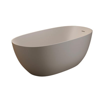 KEIKI 69" Freestanding Bathtub, Resin Stone Soaking Bathtub Solid Surface Modern Tubs with Overflow and Pop-up Drain, Beige