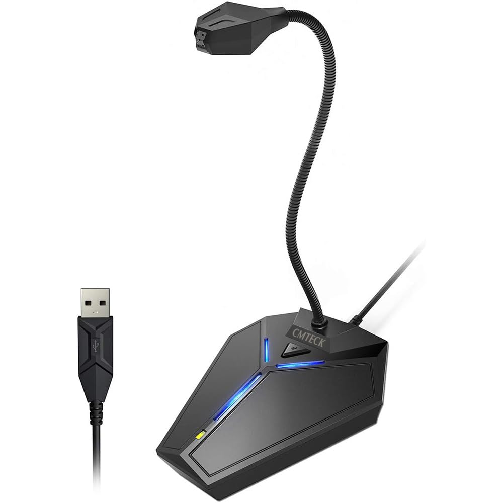 USB Computer Microphone, Plug &Play Desktop Omnidirectional Condenser PC Laptop Mic, Mute Button with LED Indicator, Compatible with Windows/Mac, Ideal for YouTube, Skype, Recording, Games(1.8m /6ft)
