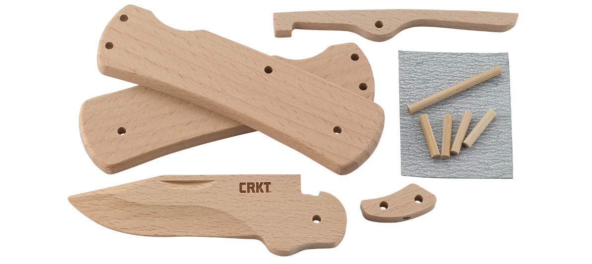 CRKT Nathan's Knife Kit: Wooden Pocket Knife, Drop Point Blade Design with Working Lock Back, Craft Project, Great for Kids 1032, Natural