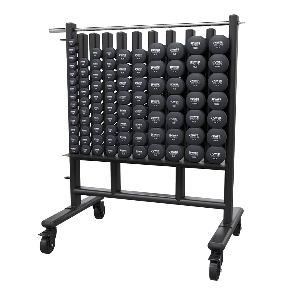 Power Systems Premium Dumbbell Storage Rack – Mobile Weight Rack with Wheels, Heavy Duty Steel Organizer for Home Gym, Fitness Studio & Commercial Use, Secure Space Saving Design (Rack Only)