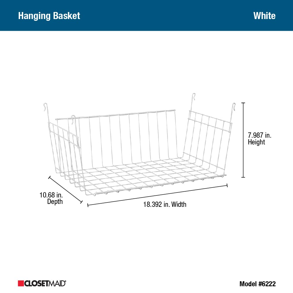 ClosetMaid Wire Hanging Shelf Basket for Storage, Organization in Closet or Pantry, No Assembly or Installation, Durable, White