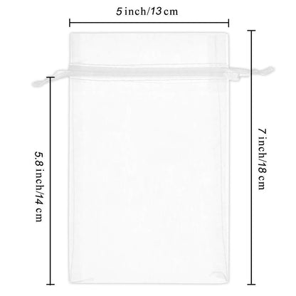 Wudygirl 100pcs 5X7 Inches White Organza Bags Christmas Drawstring Pouches Party Wedding Favor Bags Goodie bags(White 5x7)