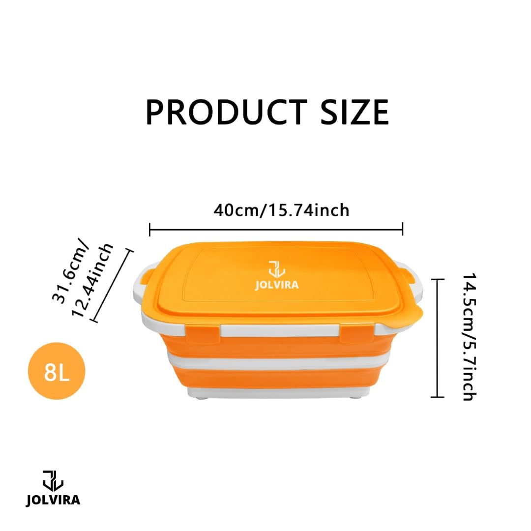 JOLVIRA Collapsible BBQ Prep Tub with Lid – 8L Multifunctional Food & Meat Prep Basin for Vegetables, Fruits, Washing, Storage and Outdoor Cooking