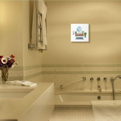 Stupell Industries Bathroom Interior Sink with Plants Wall Plaque, 12 x 12, Designed by Farida Zaman Art
