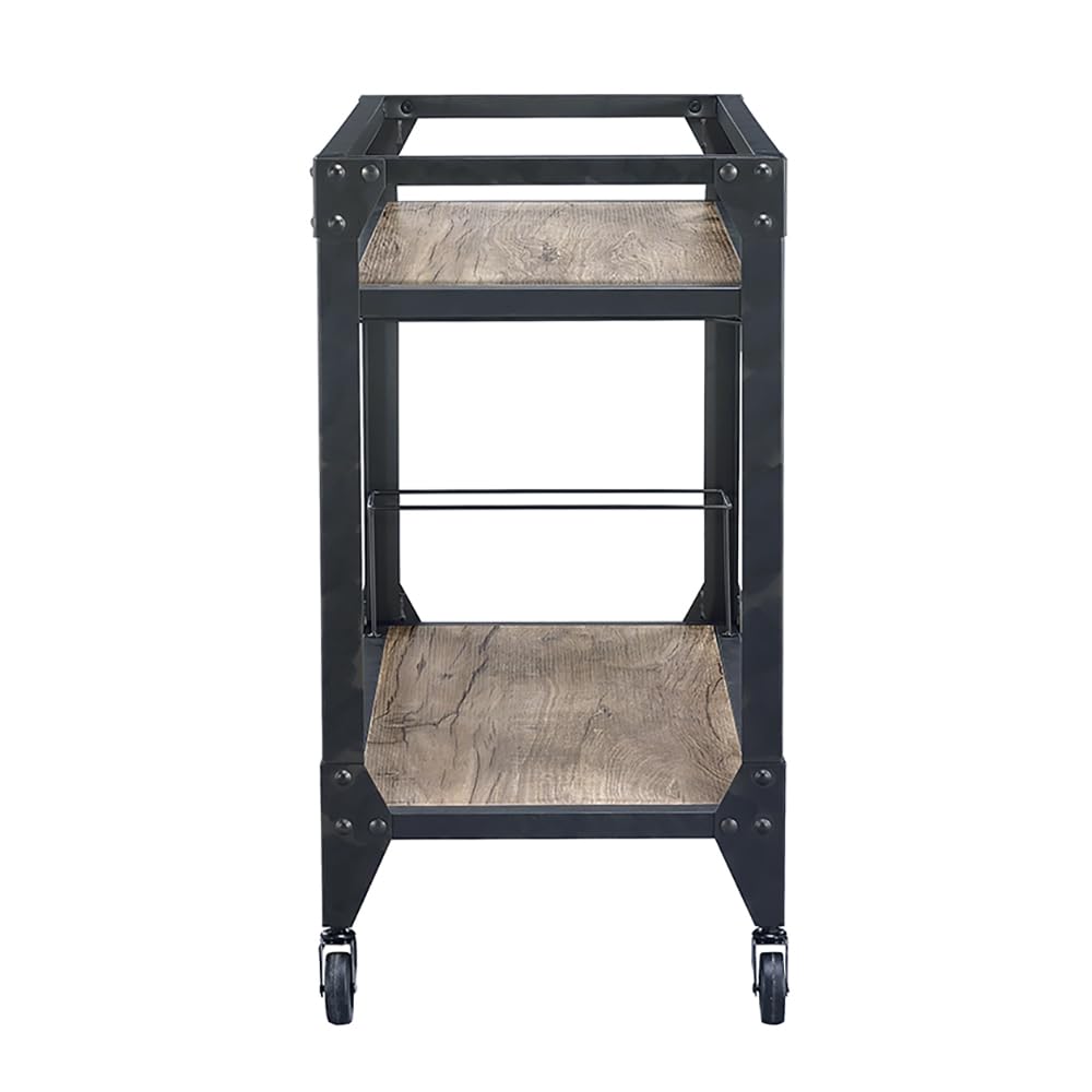 Qwtrvlizi Rustic Oak and Charcoal 2-Shelf Serving Cart