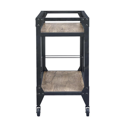 Qwtrvlizi Rustic Oak and Charcoal 2-Shelf Serving Cart
