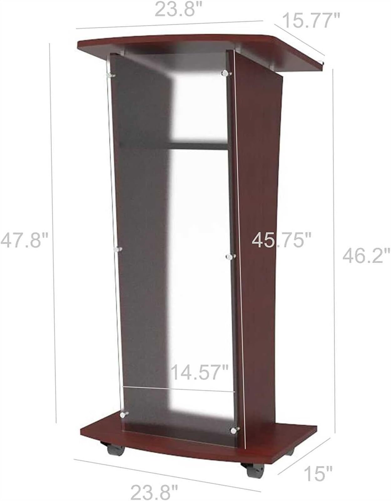 DHXIAMZ Acrylic Lectern Podium Stand with Casters Shelves and Cu ed Frosted Front Panel 48" Tall Wood Podium for Church Floor