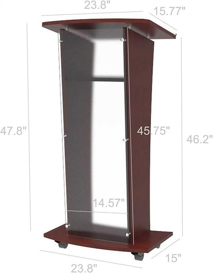 DHXIAMZ Acrylic Lectern Podium Stand with Casters Shelves and Cu ed Frosted Front Panel 48" Tall Wood Podium for Church Floor