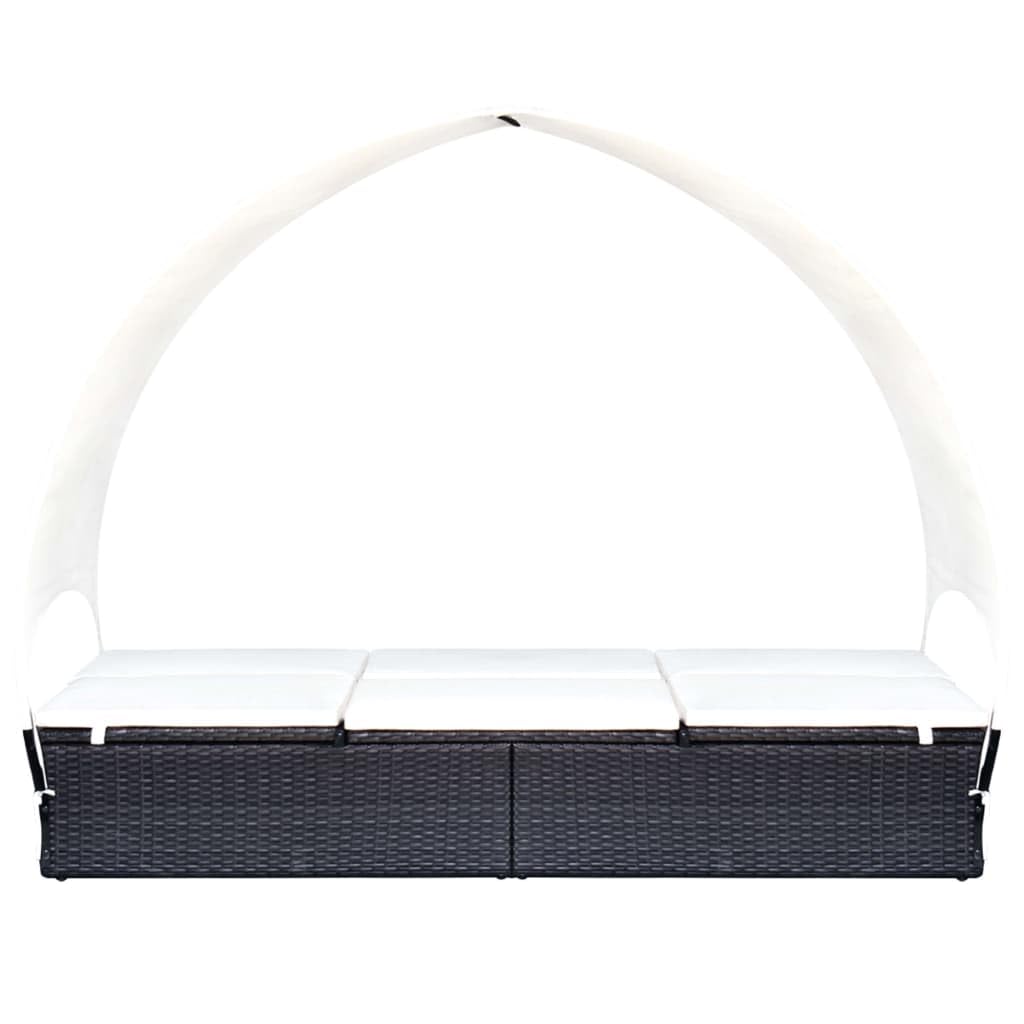 VGLQNRPT Double Sun Lounger with Adjustable Canopy, 2-Person Outdoor Patio Rattan Daybed with Cream Cushions, Weather-Resistant Garden Lounge Chair, Black
