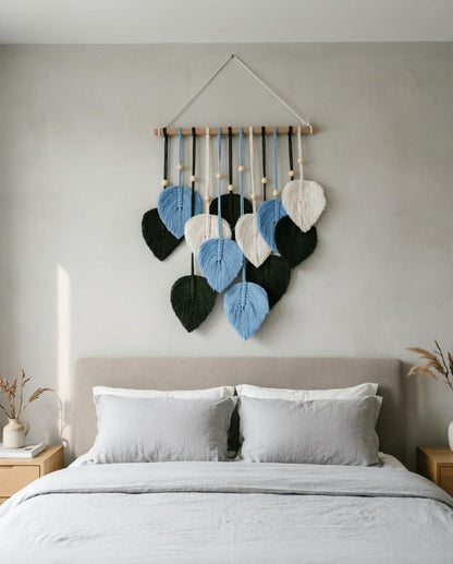 Jditngp DIY Macrame Leaf Wall Hanging Beginners Boho Wall Leaf Tapestry Kit Handmade Woven Tapestry Feather Wall Hanging DIY Macrame Kit for Adults Birthday Gift DIY Craft Kits 15.8" (Green,Blue)