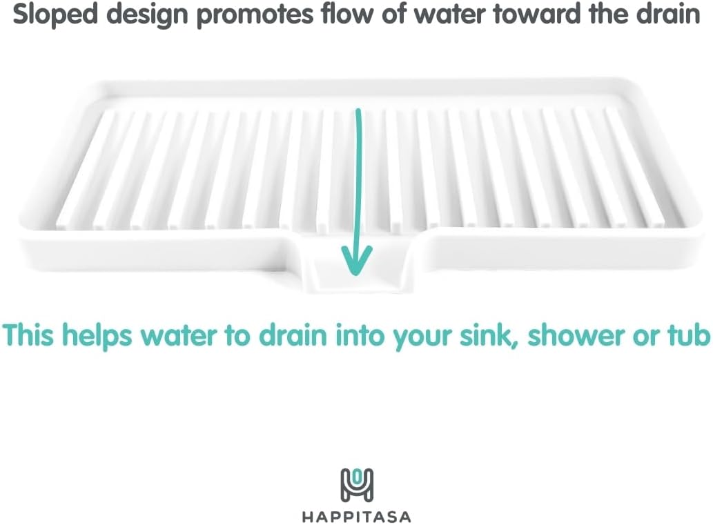 9"x3.5") Happitasa Silicone Soap Dish Tray and Sponge Holder with Drain Chute, Rectangular, Kitchen and Bathroom Sink