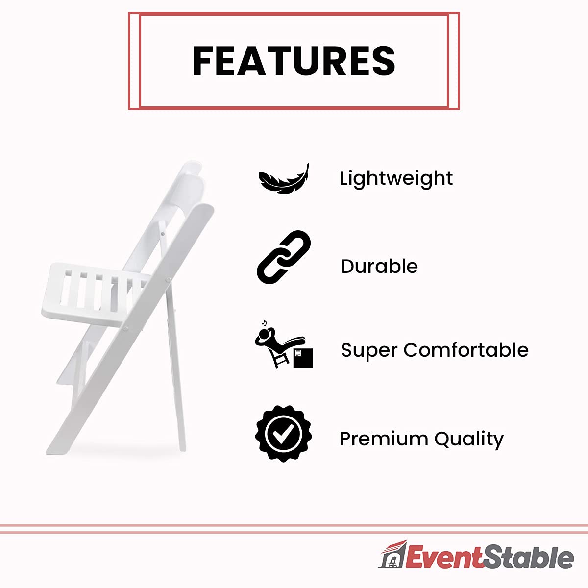 EventStable Titan PRO Resin Folding Chair - Indoor/Outdoor Lightweight Chair - Slatted Seat Folding Chair for Weddings Parties Events - 50 Pack