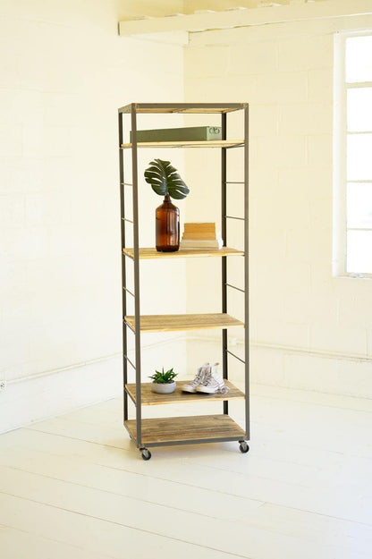KALALOU CQ7564 Tall Shelving Unit with Adjustable Recycled Wood Shelves