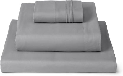 Mellanni Twin Sheets Set - 3 PC Iconic Collection | Hotel Luxury, Extra Soft & Cooling - Light Gray