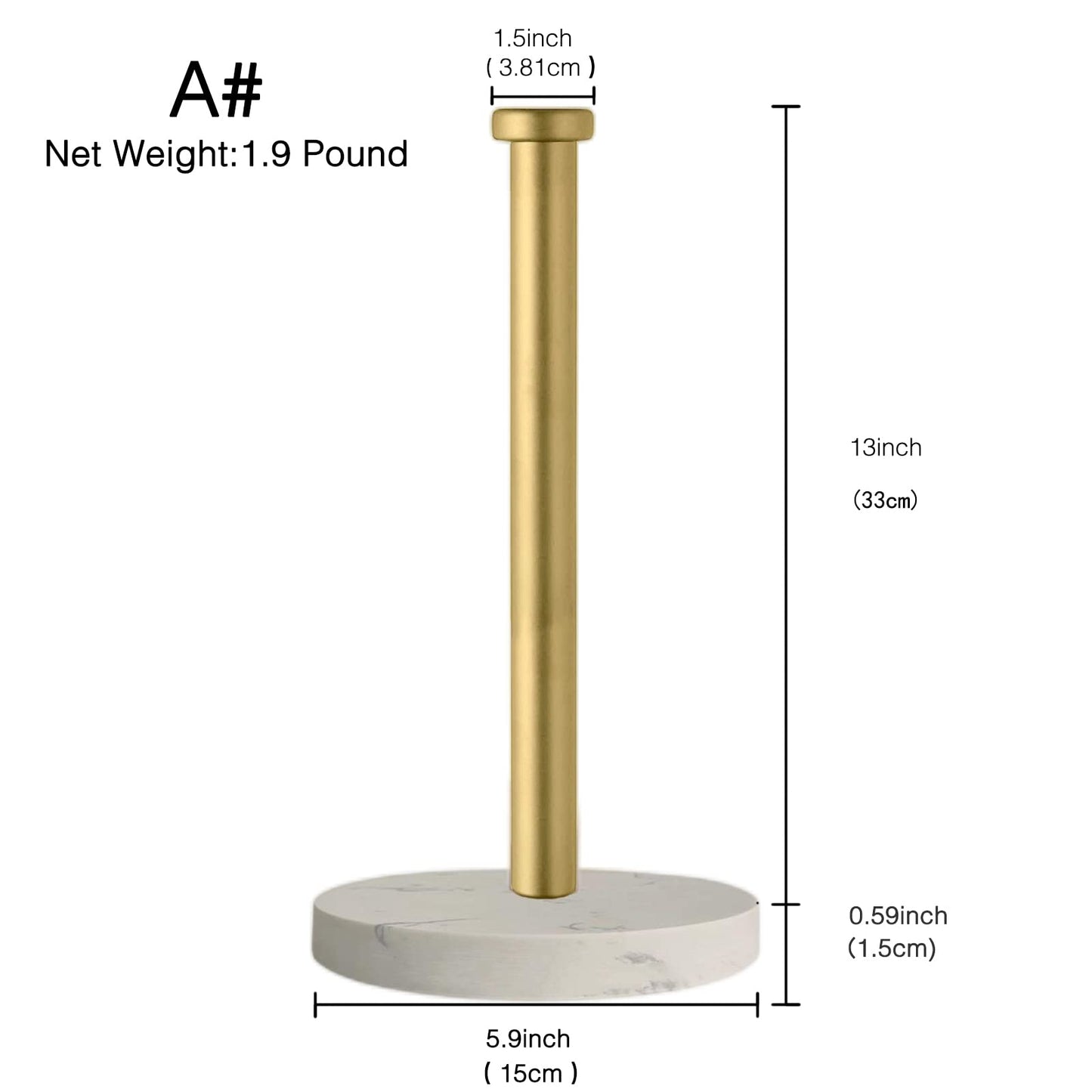 Paper Towel Holder Countertop, Standing Paper Towel Roll Holder for Kitchen Bathroom, with Weighted Marble Base for One-Handed Operation (Gold), Gold Paper Towel Holder, Marble