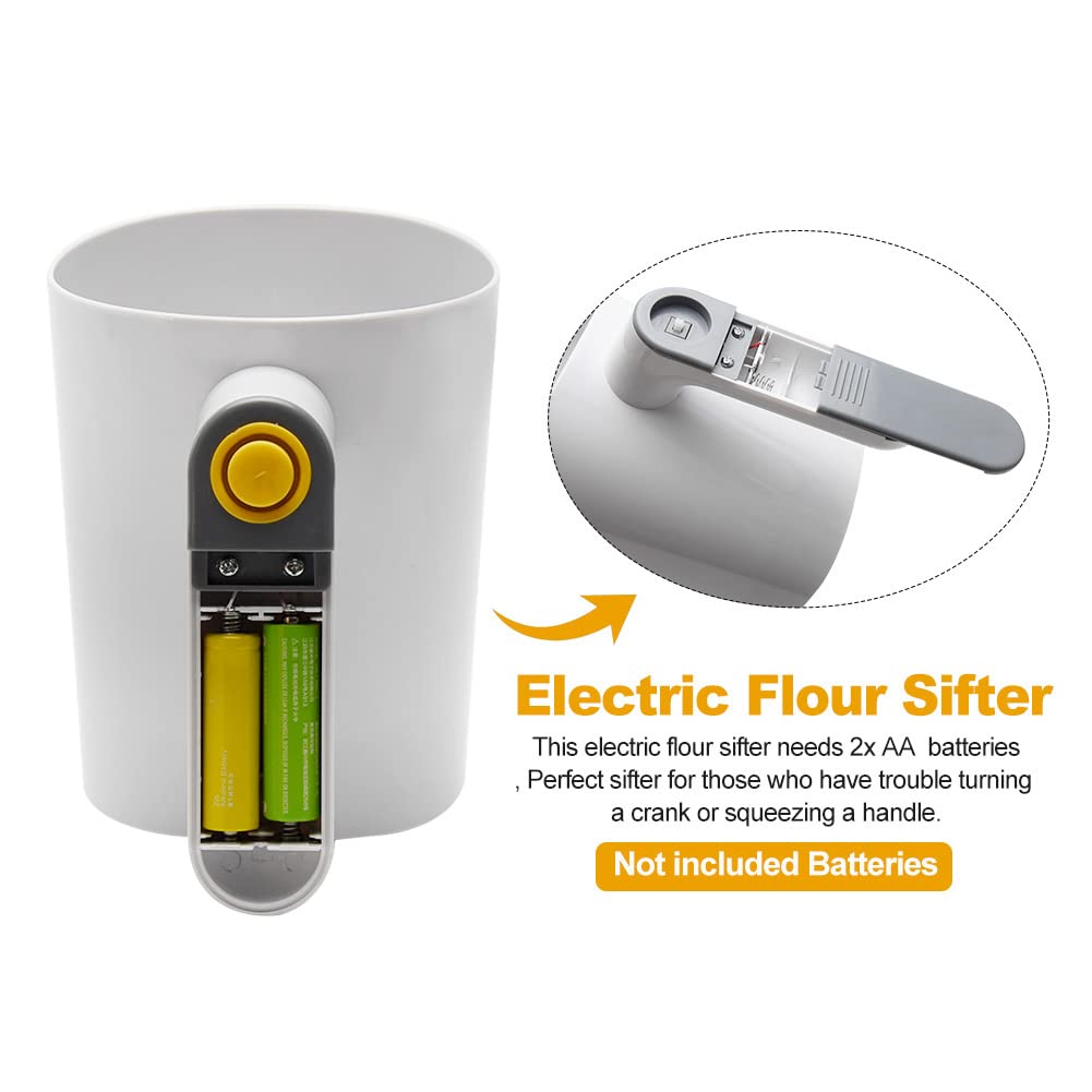 Electric Flour Sifter, Handheld Battery Operated Stainless Steel Mesh Shaker, Fine Mesh Cup Shape Powder Shaker Strainer Kitchen Cooking Baking Pastry Tools 4 Cup/1L Capacity