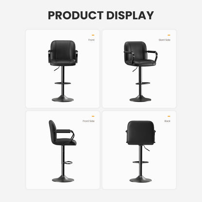MALOL Set of 4 Kitchen Bar Stools with Armrest and Back - Sillas para Barra de Cocina, Adjustable Barstools for Island Counter, Bar Chairs, Bancos para Barra de Cocina, Black Finish