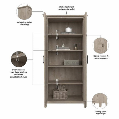 Bush Home Key West Kitchen Pantry Cabinet in Washed Gray