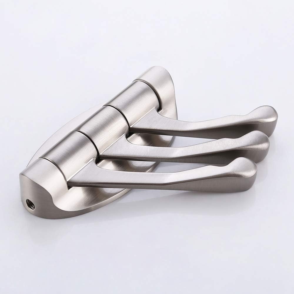 KES Solid Metal Swivel Hook - Heavy Duty Folding Swing Arm Triple Coat Hook, Brushed Nickel, A5060-2