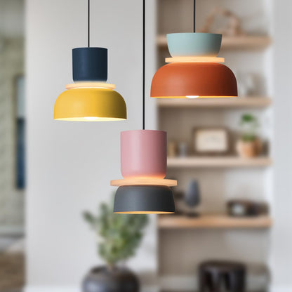 Qufute Nordic Modern Pendant Light Macaron Color Mid Century Hanging Light Fixture with Aluminum Shade Colorful Chandelier Ceiling Pendant Lights for Dining Room Kitchen (3-Light)