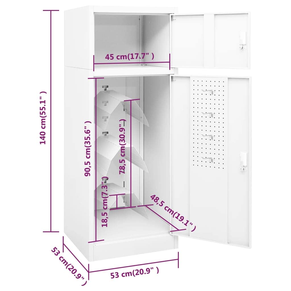 Makastle Freestanding Saddle Rack Stand Saddle Cabinet with Compartments and Lockable Doors, Indoor Home Living Room Saddle Locker Storage Tack Locker Furniture, White 20.9"x20.9"x55.1" Steel