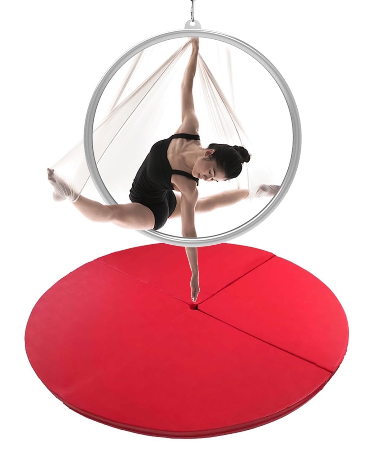 Portable Crash Mat for Pole Dance & Aerial Arts, 1"/2" Thick Yoga Safety Pad, 55"x2" Red Collapsible Tumbling Mat, Ideal for Lyra Hoop, Gymnastics & Dance.