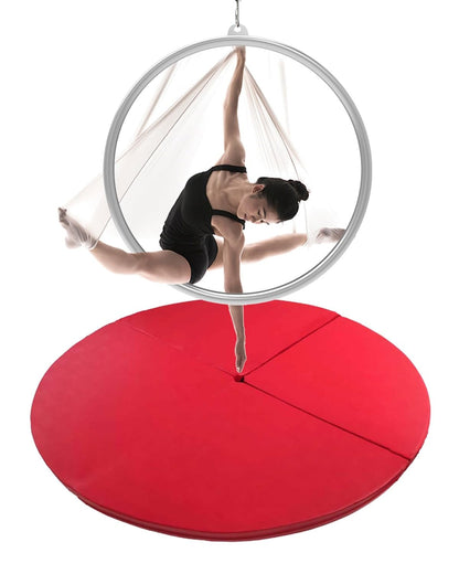 Portable Crash Mat for Pole Dance & Aerial Arts, 1"/2" Thick Yoga Safety Pad, 55"x2" Red Collapsible Tumbling Mat, Ideal for Lyra Hoop, Gymnastics & Dance.