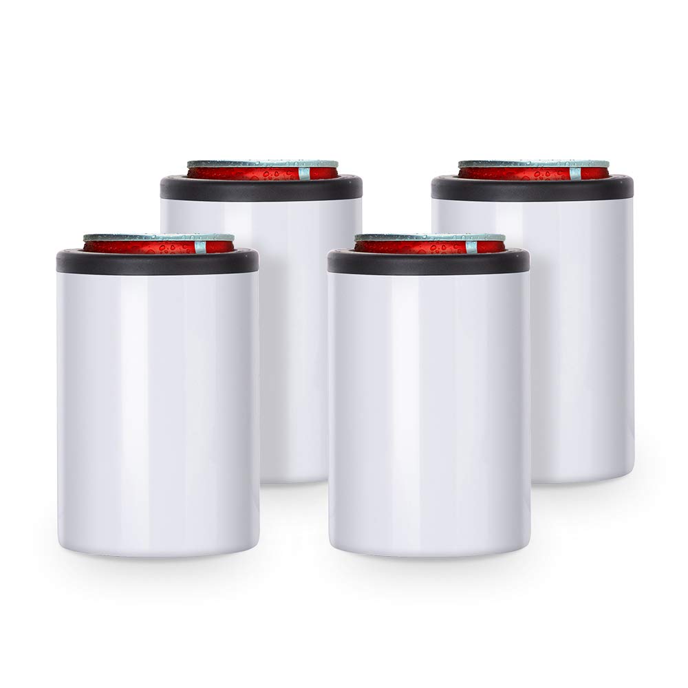 PYD Life 4 Pack 12 OZ Sublimation Blanks Can Insulator White Stainless Steel Can Cooler Beer Holder for Tumbler Press Sublimation Oven Printing