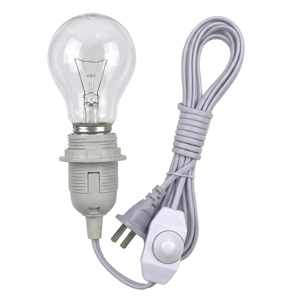 Dimmable Plug in Pendant Light Cord with Dimmer Switch, 15 Ft Hanging Lamp Cord Kit with E26/E27Socket Swag Light with Hooks for DIY Lantern Lampshade White (Incandescent Bulb Only)