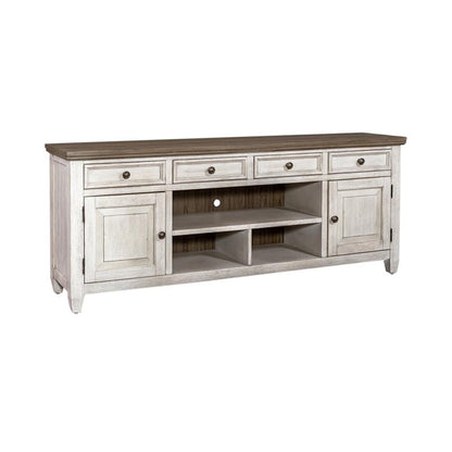 Liberty Furniture Heartland 76 Inch Tile TV Console for Living Room - Antique White with Tobacco Tops