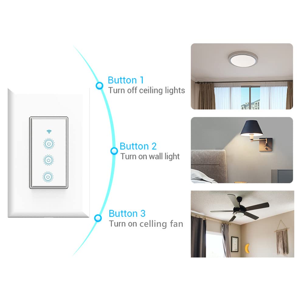 Nexete Smart Wi-Fi Double Light Switch, 2 in1 Single Pole Switch Compatible with Alexa Google Assistant & IFTTT,Remote Control, Timing Function No Hub Required (1-Pack Double)