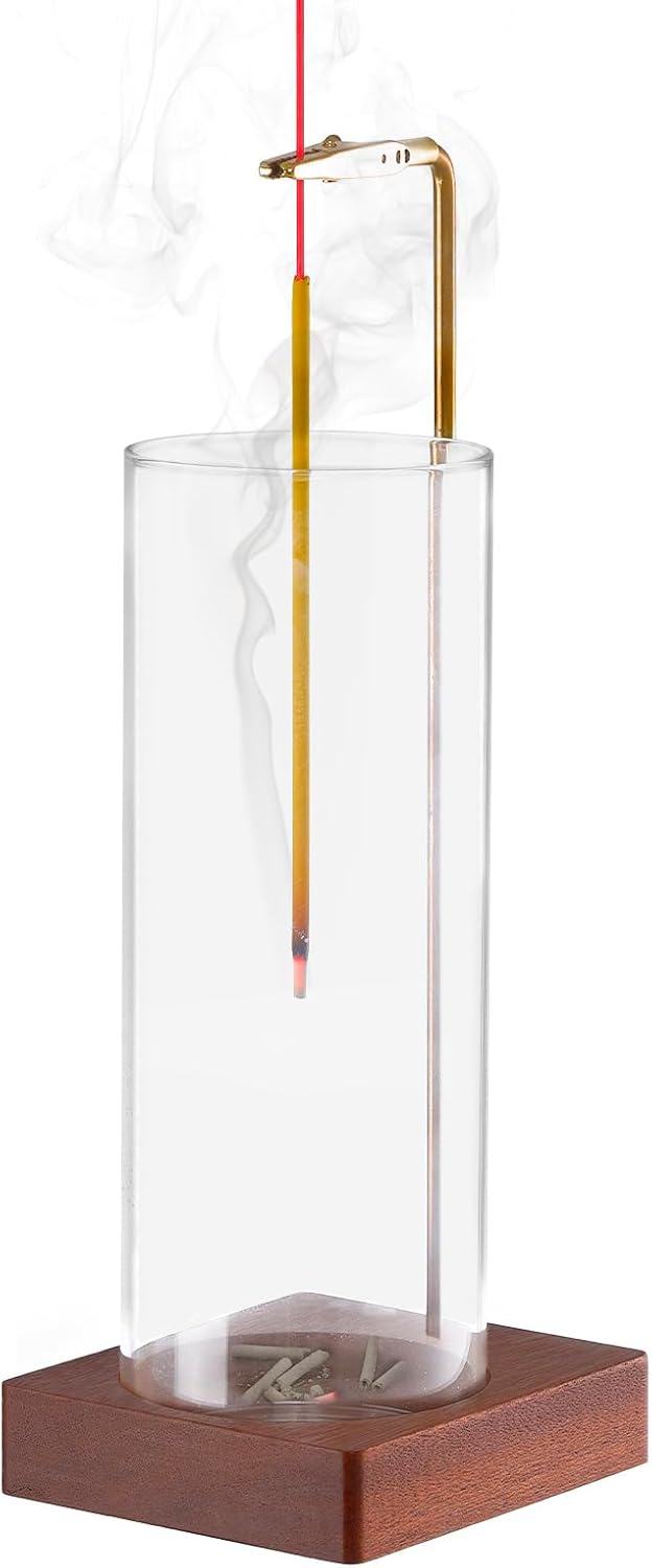 Incense Holder for Sticks, Removable Glass Ash Catcher, Mess-Free Incense Burner for Meditation and Relaxation