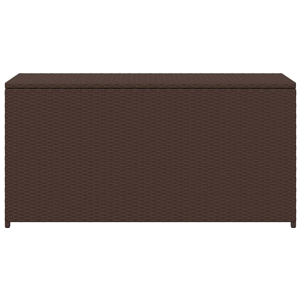 Faucqir Contemporary Brown Outdoor Storage Chest with Powder-Coated Steel and Synthetic Poly Rattan, 47.2 x 19.7 x 23.6 in, Gas Lift Lid, Patio Balcony Garden Deck Organizer