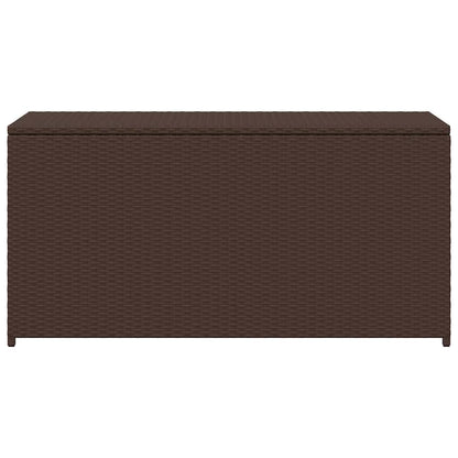 Faucqir Contemporary Brown Outdoor Storage Chest with Powder-Coated Steel and Synthetic Poly Rattan, 47.2 x 19.7 x 23.6 in, Gas Lift Lid, Patio Balcony Garden Deck Organizer