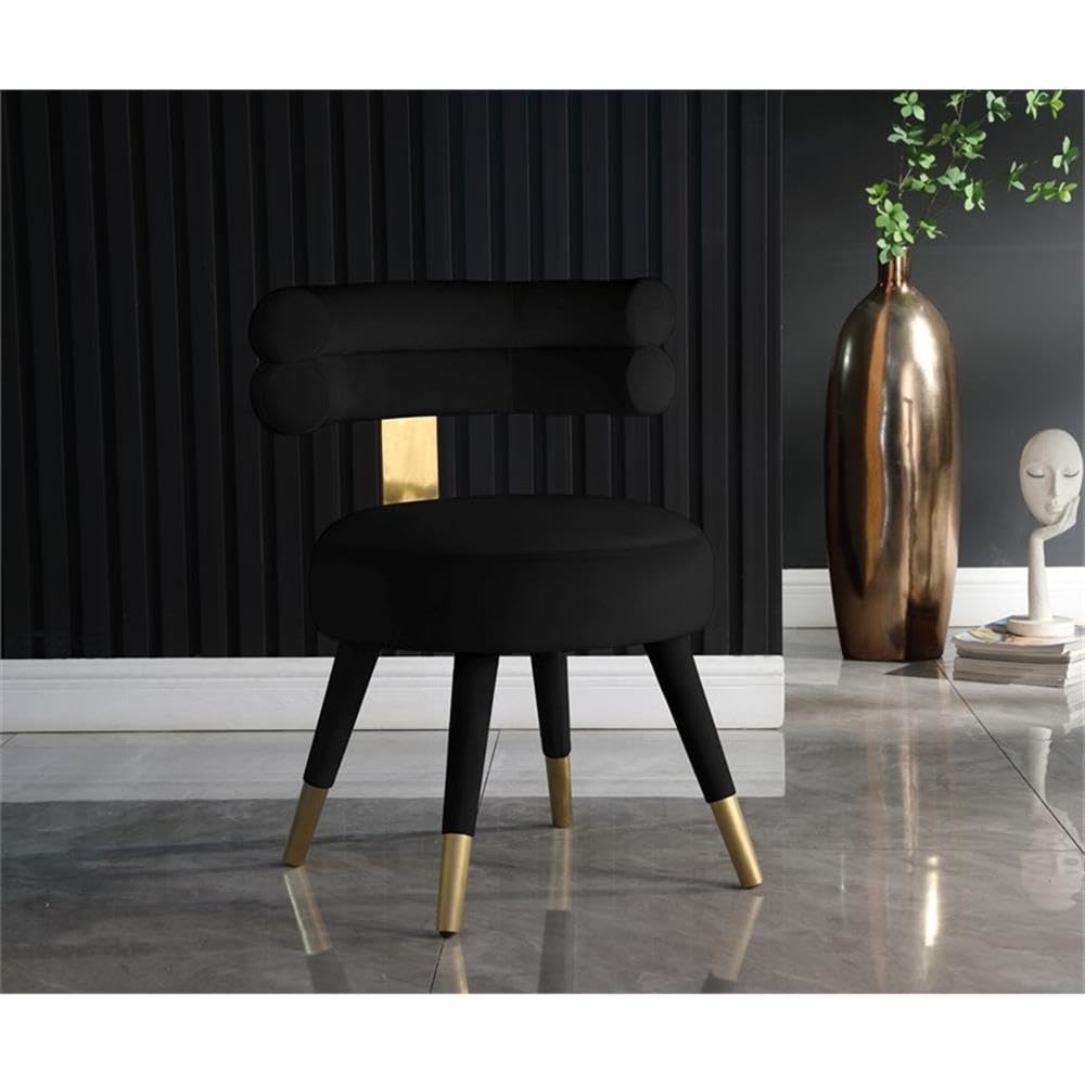 Meridian Furniture 747Black-C Fitzroy Collection Velvet Upholstered Dining Chair with Deep Channel Tufted Back, Set of 2, Black, 24.5" W x 22" D x 32.5" H