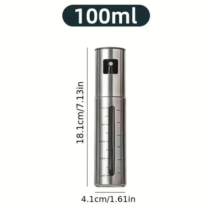 100ml Stainless Steel Olive Oil Spray Bottle – Graduated Metal and Glass Refillable Oil Mister for Cooking and Baking – Suitable for Home Cooks