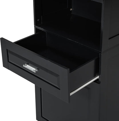 Virubi Laundry Cabinet with Tilt Out Laundry Hamper and Drawer, Wood Tall Bathroom Storage Cabinet with Doors and Adjustable Shelves, Freestanding (Black)