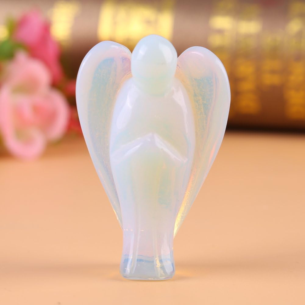 HEEPDD 2 Inch Opal Stone Peace Angel Pocket Statue, Hand Carved Healing Angel Figurine for Meditation Home Decor