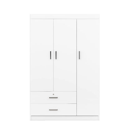 3 Door Wardrobe Cabinet Closet with Storage Drawers, Shelves and Hanging Rail for Clothes, Bedroom Organizer