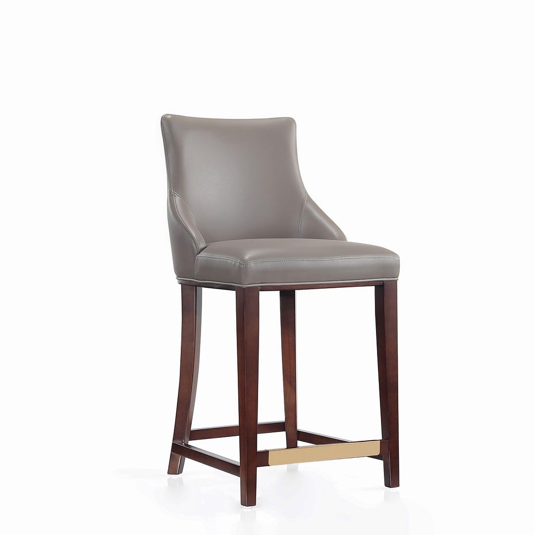 Manhattan Comfort Shubert Counter Stool with Backseat | Upholstered Leatherette, Beech Wood Legs | Perfect Bar Stool for Bar and Kitchen | Commercial Grade | Fully Assembled, Set of 1, Dark Taupe