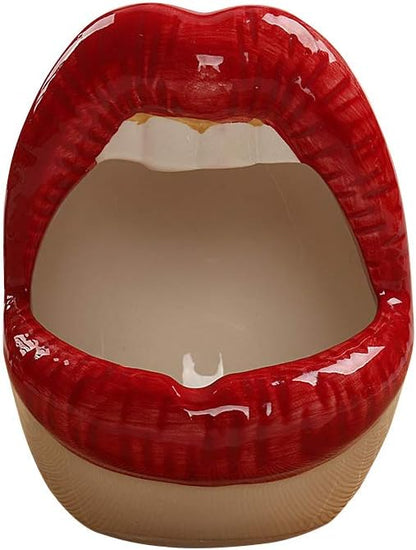 Creative Ceramic Ashtray, Big Lips Shape Cigar Ash Holder for Home Office Tabletop Bar (A)